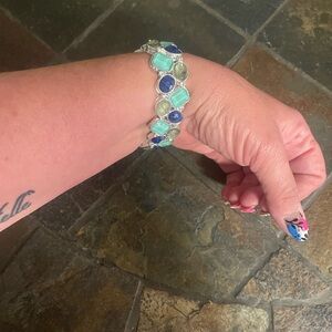 Silver Bracelet with Blue and Mint Gemstones